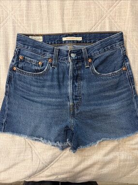 Levi’s Premium High-Rise Blue Denim Cutoff Shorts